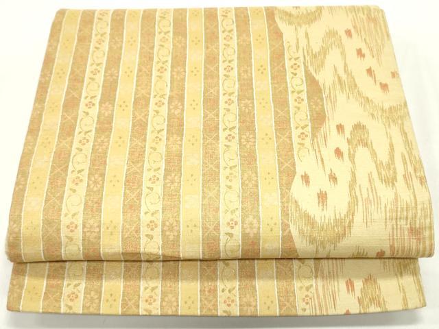 平和屋着物●全通柄袋帯　紬地　抽象花唐草間道　金彩　正絹　逸品　DAAW6913ob