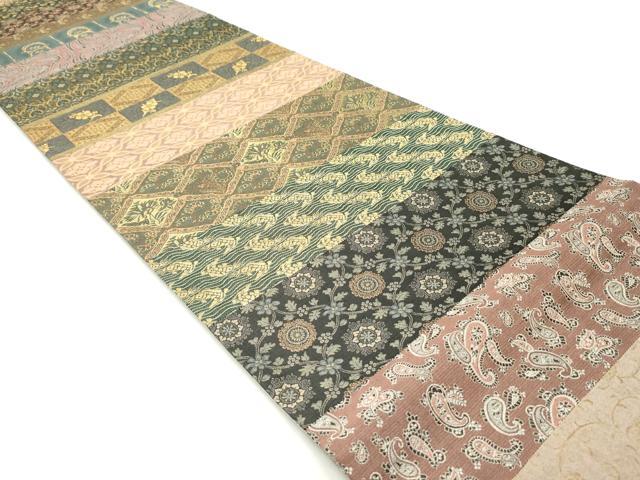 平和屋着物●全通柄袋帯　七宝更紗花唐草横段文　金糸　正絹　逸品　DAAW6914ob 平和屋着物○全通柄袋帯 七宝更紗花唐草横段文 金糸