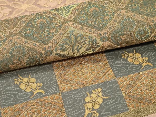 平和屋着物○全通柄袋帯 七宝更紗花唐草横段文 金糸