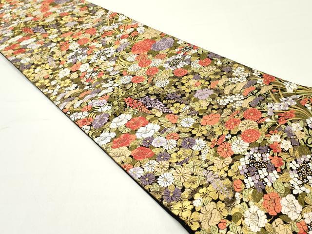 平和屋着物○六通柄袋帯 唐織 枝垂れ桜小花詰め 黒地 金糸 鈴乃屋扱い