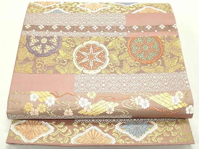 平和屋着物●六通柄袋帯　麗粋唐織　雪輪花唐草菱横段文　金糸　正絹　逸品　DAAW6917ob