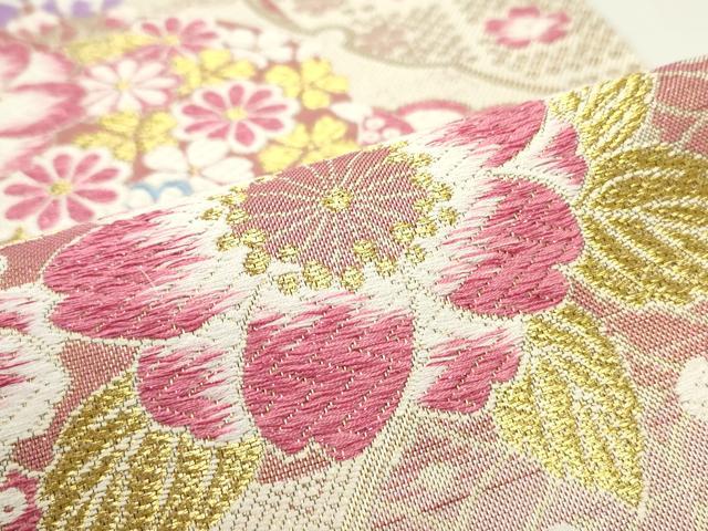 平和屋着物●六通柄袋帯　唐織　雪輪舞花文　金糸　正絹　逸品　未使用　DAAW6924ob 平和屋着物○六通柄袋帯 唐織 雪輪舞花文 金糸 正絹 逸品 未使用