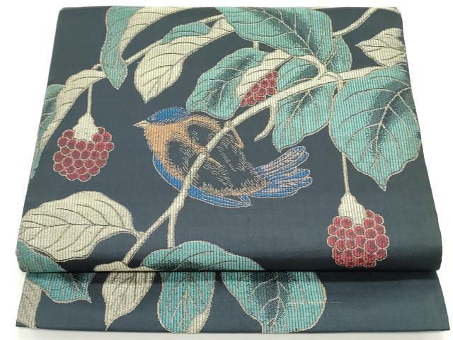 平和屋着物●アンティーク　大正ロマン　六通柄京袋帯　休み鳥南天文　金糸　正絹　逸品　DAAW6935ob