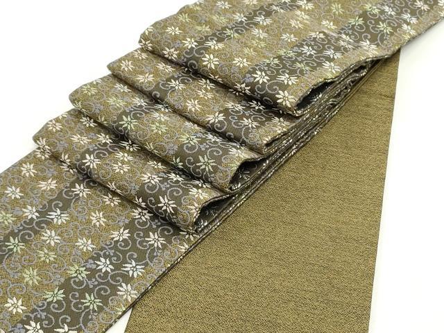 平和屋着物●半幅帯　唐織　花唐草間道　正絹　逸品　未使用　DAAW6962ob