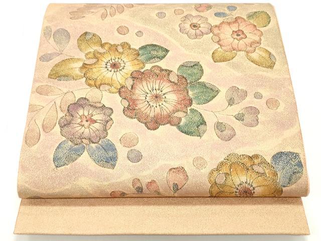 平和屋着物●太鼓柄袋帯　辻が花　金糸　正絹　逸品　未使用　DAAW6965ob