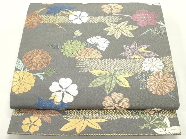 平和屋着物●六通柄袋帯　唐織　煌崚　草花文　金糸　正絹　逸品　DAAW6967ob