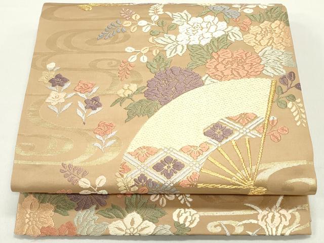 平和屋着物●六通柄袋帯　唐織　流水扇面花菱文　金糸　正絹　逸品　DAAW6981ob