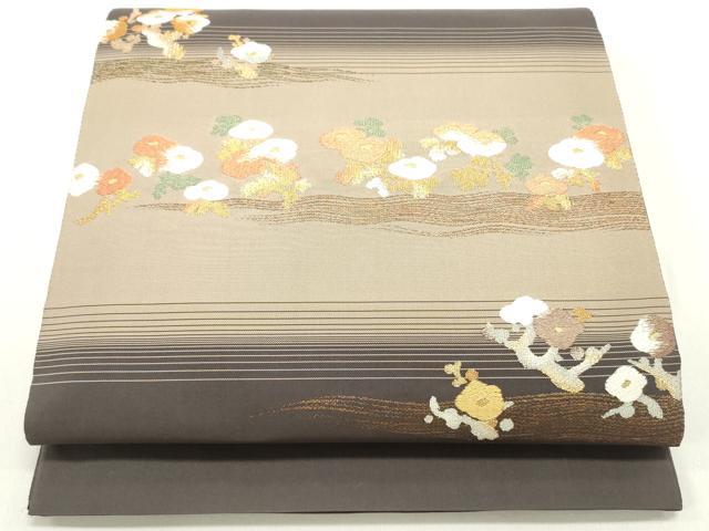 平和屋着物●田中工芸織物　祥園謹製　克絲綴　太鼓柄袋帯　霞草花文　金銀糸　正絹　逸品　DAAW6985ob