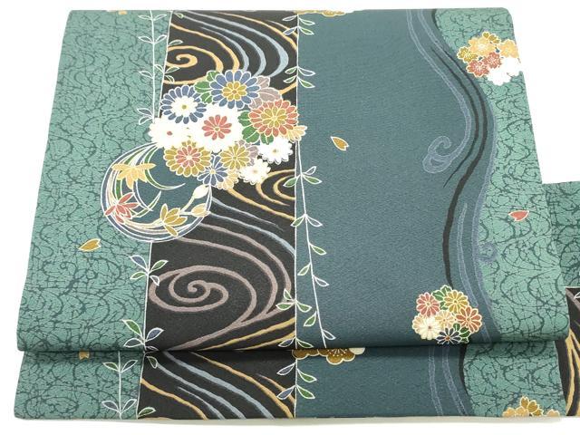 平和屋着物●全通柄九寸名古屋帯　流水花丸間道　金彩　正絹　逸品　未使用　DAAW6992ob