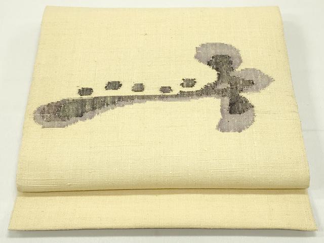 平和屋着物●八寸名古屋帯　紬地　草花文　蜂蜜色　三越扱い　正絹　逸品　未使用　DAAW6993ob