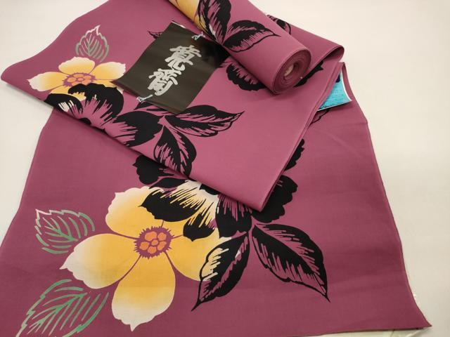 平和屋着物＊夏物 世界的ファッションデザイナー 山本寛斎 kansaiブランド 浴衣 反物 着尺 紅梅織 格子花文 綿 未使用 DAAW7366zzz