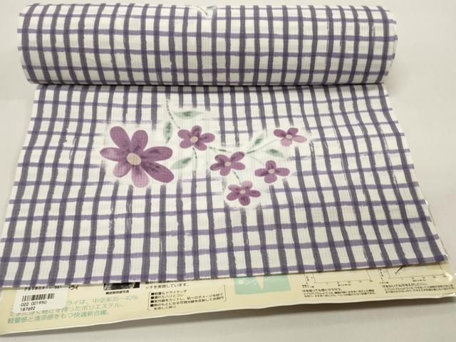 平和屋着物＊夏物 世界的ファッションデザイナー 山本寛斎 kansaiブランド 浴衣 反物 着尺 紅梅織 格子花文 洗える着物 未使用 DAAW7367zzz