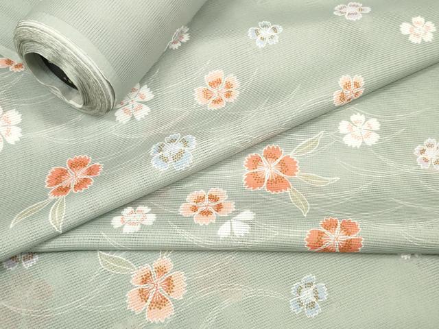 平和屋着物＊夏物　小紋　反物　着尺　絽　芝花文　撫子　洗える着物　未使用　DAAW7451zzz