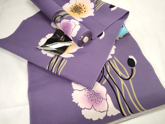 平和屋着物＊夏物 パリコレクション ファッションモデル・デザイナー 山口小夜子 浴衣 反物 着尺 草花文 綿 逸品 未使用 DAAW7498zzz