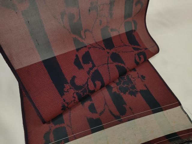 平和屋着物＊夏物　紗紬　反物　着尺　花唐草間道　逸品　未使用　DAAW7687zzz