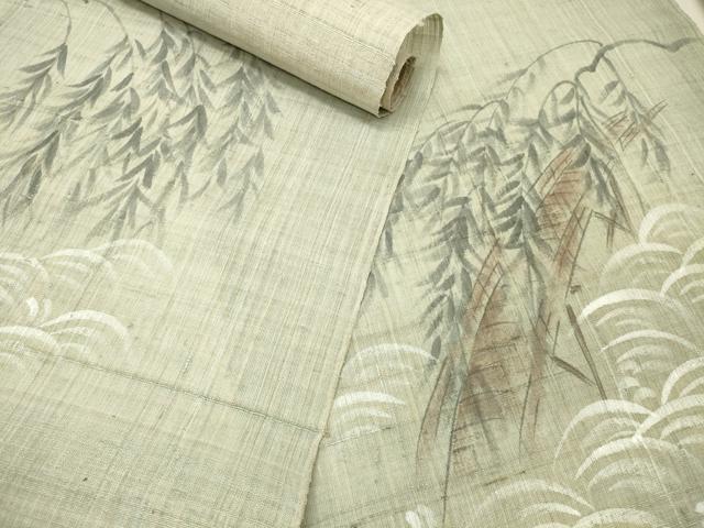 平和屋着物＊夏物　付下げ　反物　着尺　紗紬　手描き　渡橋枝垂れ柳　逸品　未使用　DAAW8188zzz