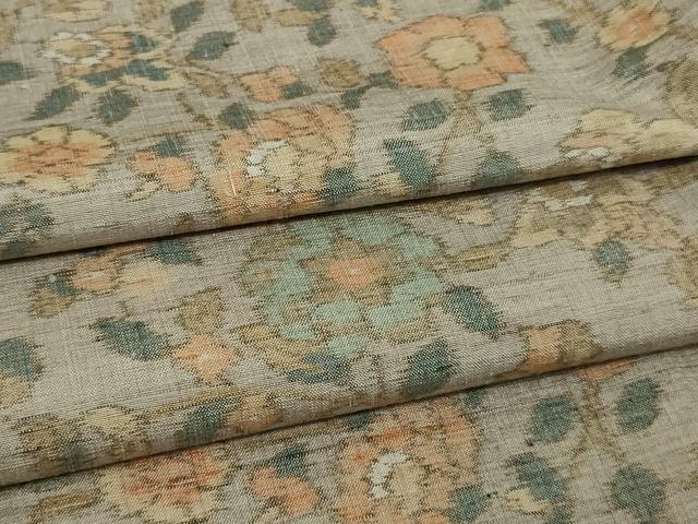 平和屋着物▽上質な紬　単衣　枝花文　正絹　逸品　DAAW9191sf