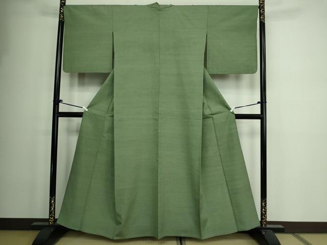 平和屋着物▽上質な紬　単衣　老竹色　正絹　逸品　DAAW9195sf_1