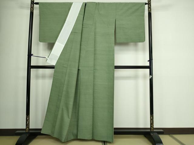 平和屋着物▽上質な紬　単衣　老竹色　正絹　逸品　DAAW9195sf_2