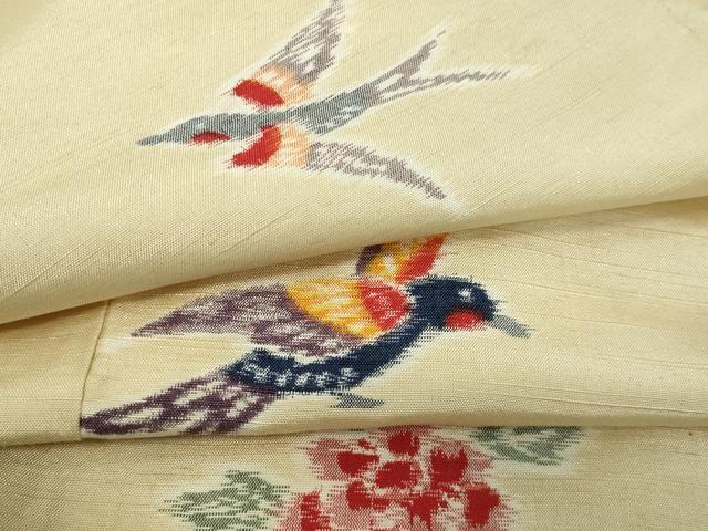 平和屋着物▽上質な紬 　単衣　花鳥文 　正絹　逸品　未使用　DAAW9207sf