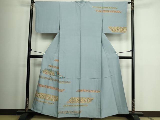 平和屋着物▽訪問着　本場大島紬　単衣　花唐草文　金彩　正絹　逸品　DAAW9216sf