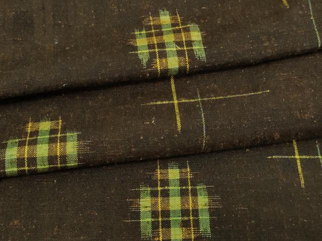 平和屋着物▽上質な紬　単衣　絣文様　正絹　逸品　DAAW9219sf