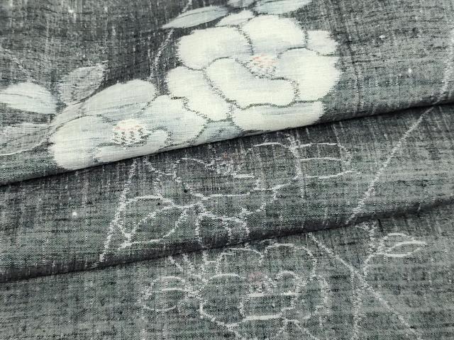 平和屋着物▽上質な紬　単衣　枝花文　正絹　逸品　DAAW9220sf