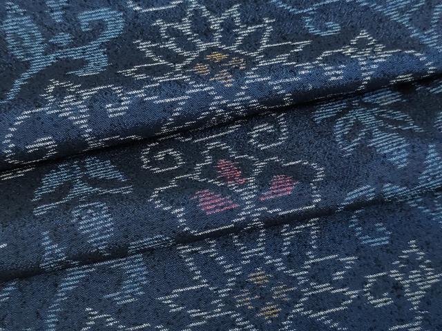 平和屋着物▽本場大島紬　薩摩結城　単衣　洋花文　正絹　逸品　DAAW9223sf