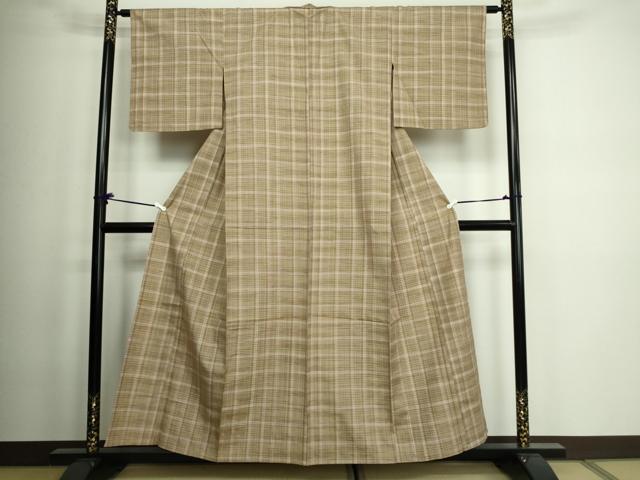 平和屋着物▽上質な紬　単衣　格子　正絹　逸品　DAAW9226sf 平和屋着物▽上質な紬 単衣 格子 正絹 逸品 DAAW9226sf