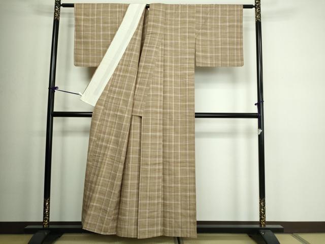 平和屋着物▽上質な紬　単衣　格子　正絹　逸品　DAAW9226sf 平和屋着物▽上質な紬 単衣 格子 正絹 逸品 DAAW9226sf