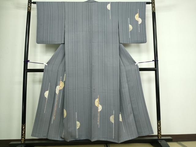 平和屋着物▽銀座きしや　訪問着　単衣　駒刺繍　承華縮緬　抽象文様　伊と考　金彩　反端付き　正絹　逸品　DAAW9247sf