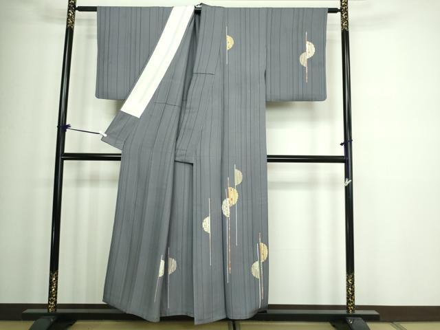 平和屋着物▽銀座きしや　訪問着　単衣　駒刺繍　承華縮緬　抽象文様　伊と考　金彩　反端付き　正絹　逸品　DAAW9247sf 平和屋着物▽銀座きしや 訪問着 単衣 駒刺繍 承華