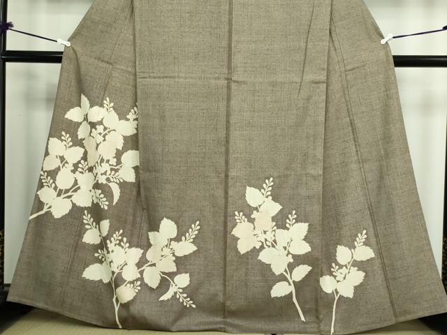 平和屋着物▽訪問着　単衣　紬地　枝葉文　正絹　逸品　DAAW9249sf_3