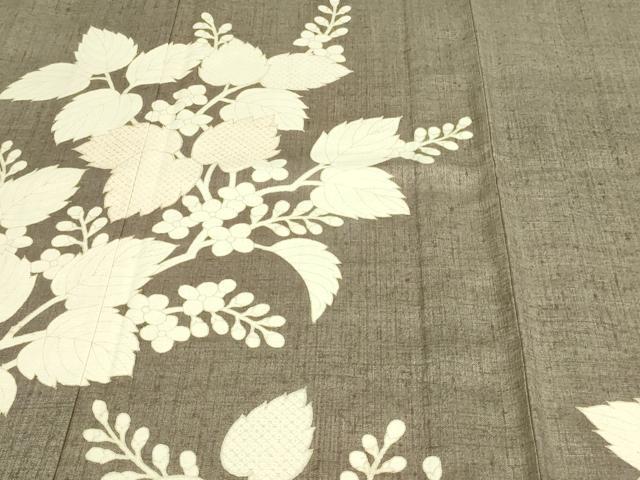 平和屋着物▽訪問着　単衣　紬地　枝葉文　正絹　逸品　DAAW9249sf_5