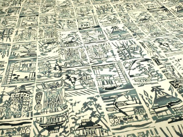 平和屋着物▽上質な小紋　単衣　型染め　風景文　鬼しぼ縮緬　正絹　逸品　DAAW9277sf