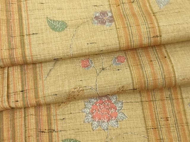 平和屋着物▽上質な小紋　単衣　紬地　更紗花文　正絹　逸品　DAAW9288sf