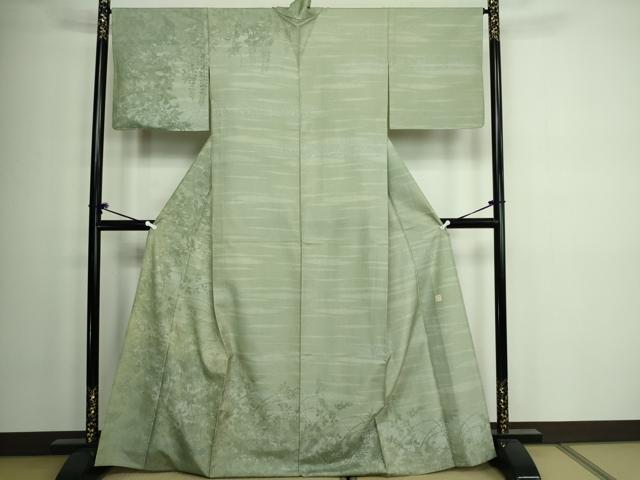 平和屋着物▽石川県指定無形文化財　牛首紬　白山工房　手織り　訪問着　単衣　草花文　正絹　逸品　DAAW9291sf