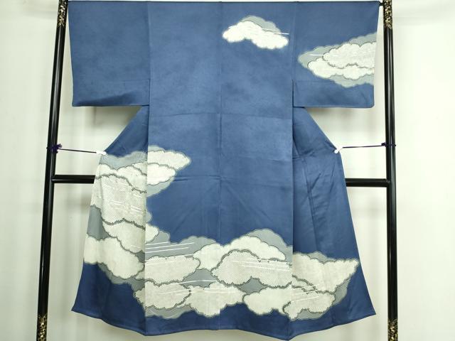 平和屋着物▽男性　訪問着　単衣　駒刺繍　雲重ね文　無落款　正絹　逸品　DAAW9352sf