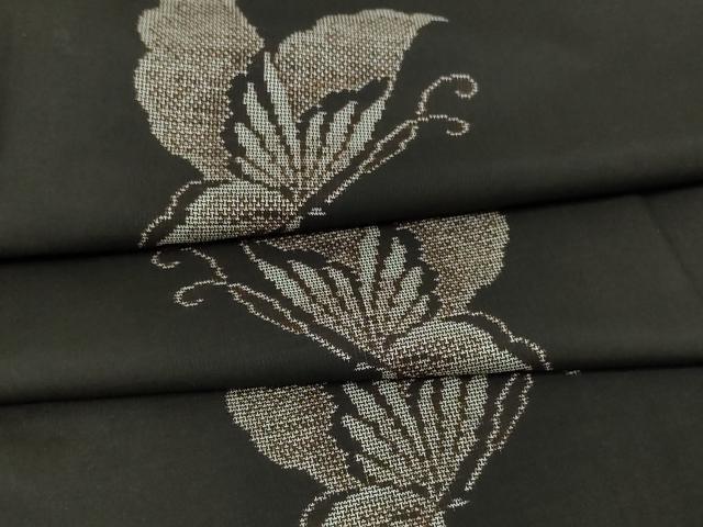 平和屋着物▽本場大島紬 単衣 9マルキ 地空き 舞蝶文 正絹 逸品