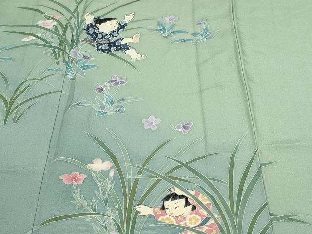 平和屋着物▽十日町友禅作家 関口遼一 訪問着 単衣 童子遊び 暈