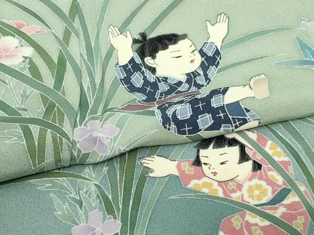 平和屋着物▽十日町友禅作家 関口遼一 訪問着 単衣 童子遊び 暈