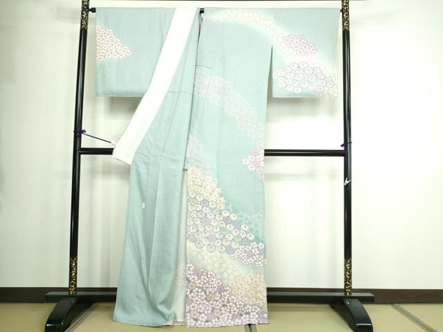 平和屋着物▽十日町 名門 滝泰謹製 訪問着 単衣 草花文 暈し染め 正絹