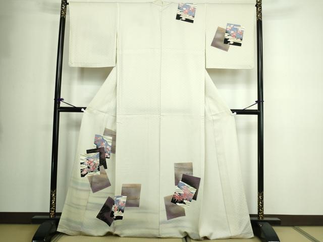 平和屋着物▽訪問着　単衣　刺繍　草花文　暈し染め　金彩　正絹　逸品　DAAW9405sf