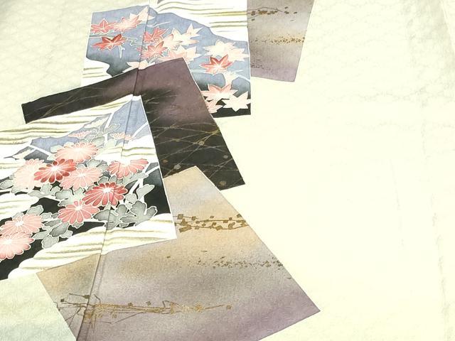 平和屋着物▽訪問着　単衣　刺繍　草花文　暈し染め　金彩　正絹　逸品　DAAW9405sf 平和屋着物▽訪問着 単衣 刺繍 草花文 暈し染め 金彩 正絹 逸品
