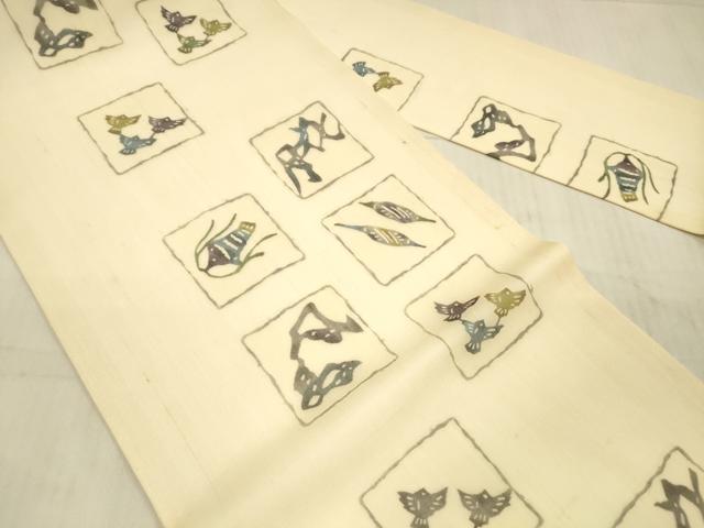 平和屋着物＊夏物　九寸名古屋帯　型絵染　抽象千鳥文　正絹　逸品　DAAX0011cm_1