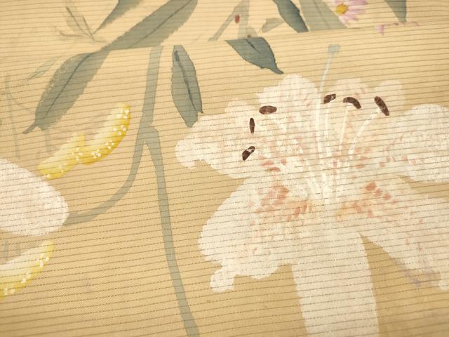 平和屋着物＊夏物　アンティーク　大正ロマン　丸帯　引き抜き帯　草花文　正絹　逸品　DAAX0019cm 平和屋着物○アンティーク 大正ロマン 色留袖 刺繍 扇面草花文 正絹