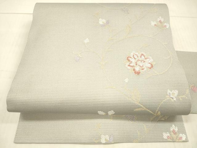 平和屋着物＊夏物　九寸名古屋帯　花唐草文　金糸　正絹　逸品　DAAX0020cm