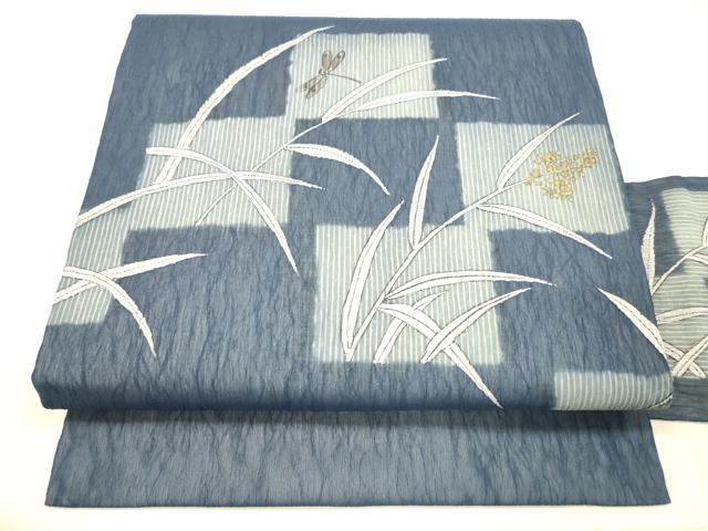 平和屋着物＊夏物　九寸名古屋帯　手描き　蜻蛉草葉文　金銀彩　DAAX0023cm