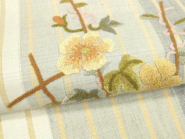平和屋着物＊夏物　中国三大刺繍　相良刺繍　総刺繍　九寸名古屋帯　蜻蛉草花文　金糸　正絹　逸品　DAAX0026cm_2