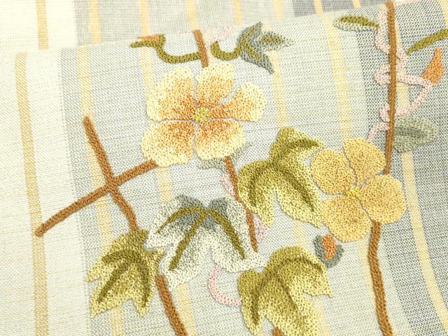平和屋着物＊夏物　中国三大刺繍　相良刺繍　総刺繍　九寸名古屋帯　蜻蛉草花文　金糸　正絹　逸品　DAAX0026cm_3